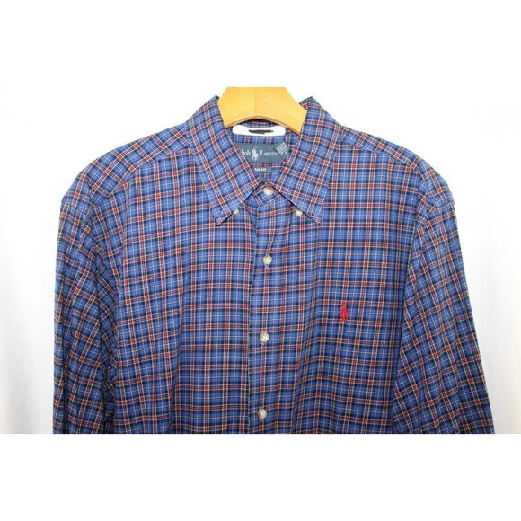 Ralph Lauren Blue Red Plaid Long Sleeve Cotton Button Down Shirt L Classic Fit - Picture 2 of 5